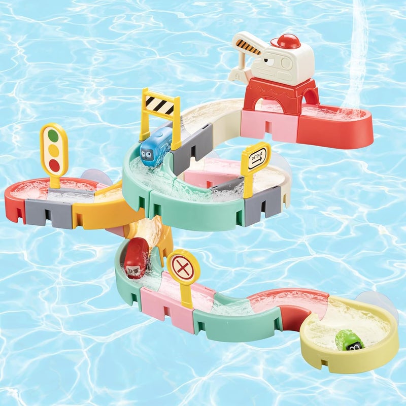 Aprilwolf Store Car Slide Bath Toys for Kids Ages 4-8, Wall Track Building Set for 3-5 Year Old, Fun DIY Kit Bathtub Time Birthday Gift for Toddler Boys & Girls (37 PCS) - Image 1